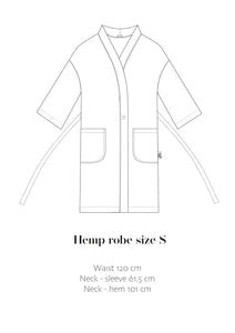 Hemp robe is a timeless piece made minimalism and function in mind. An unisex flowing cut in breathable fabric is for those who like to adorn themselves in minimal aesthetic. The hemp fabric softens over time making it a luxurious and sustainable piece to have. Woodlands print is inspired by wild rosemary and the enigmatic midnight sun.